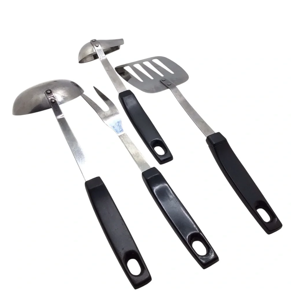 Vintage Prestige Rostfrei Inox 4pc Utensil Set Ladles Spatula Fork Wood Look